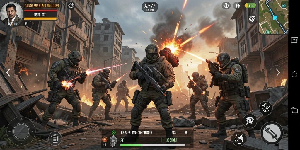 Tampilan gameplay A7777 yang mendebarkan dalam pertempuran FPS.