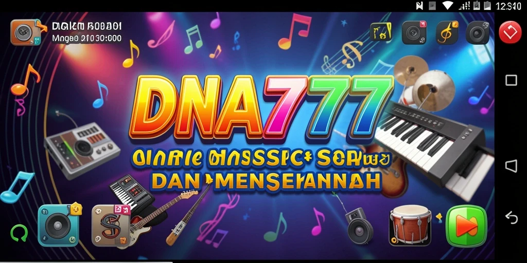 Screenshot utama DNA777 menampilkan gameplay yang seru dengan berbagai lagu musik.