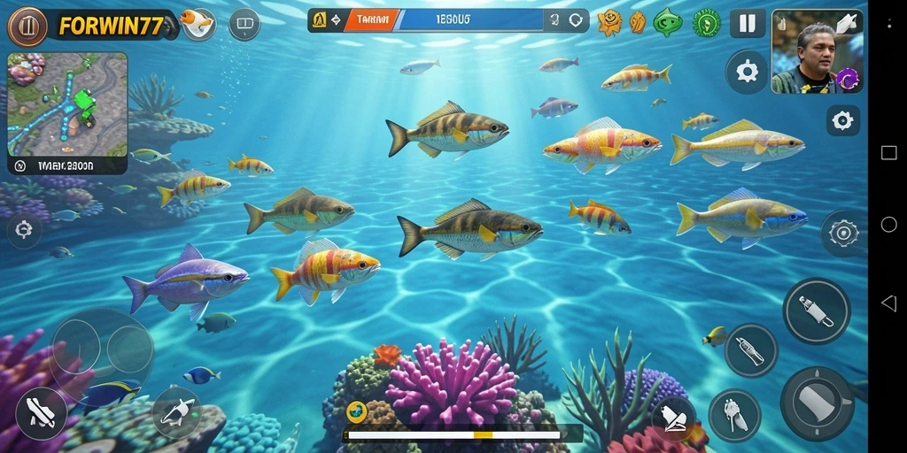 Gameplay seru menembak ikan berwarna-warni di FORWIN77.