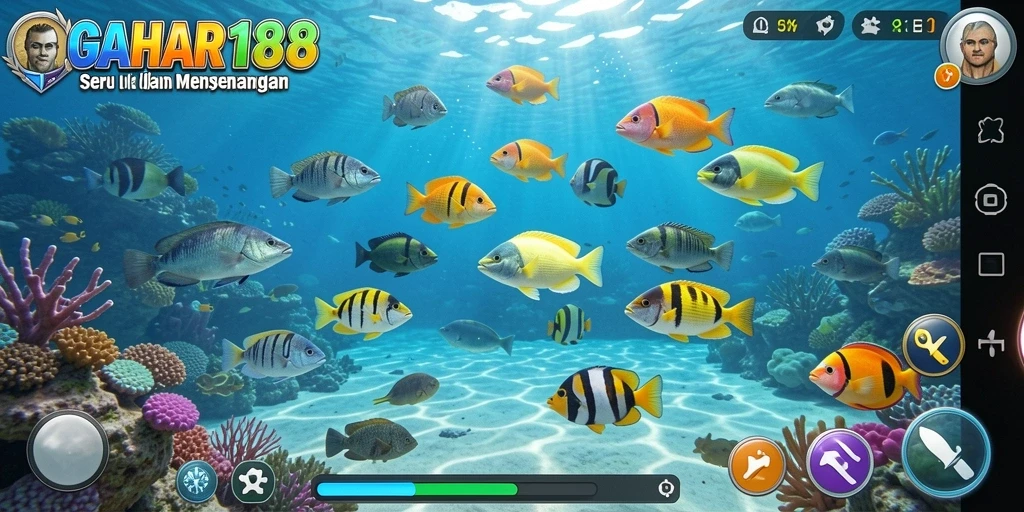 Tangkapan layar menunjukkan gameplay seru GAHAR188 saat menembak ikan.